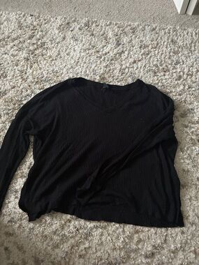 wild fable Black Ribbed V-Neck Long Sleeve Top